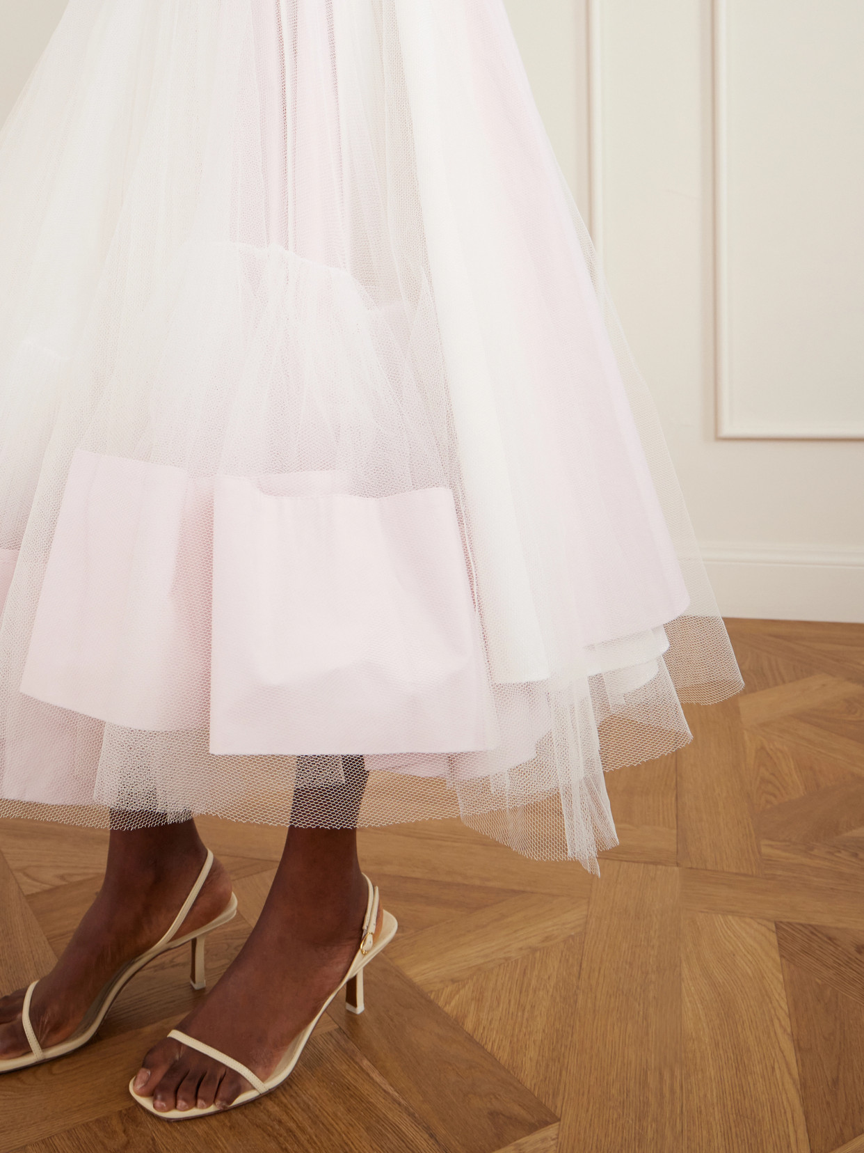 La Jupe Mireio Pleated Cotton-Trimmed Tulle Midi