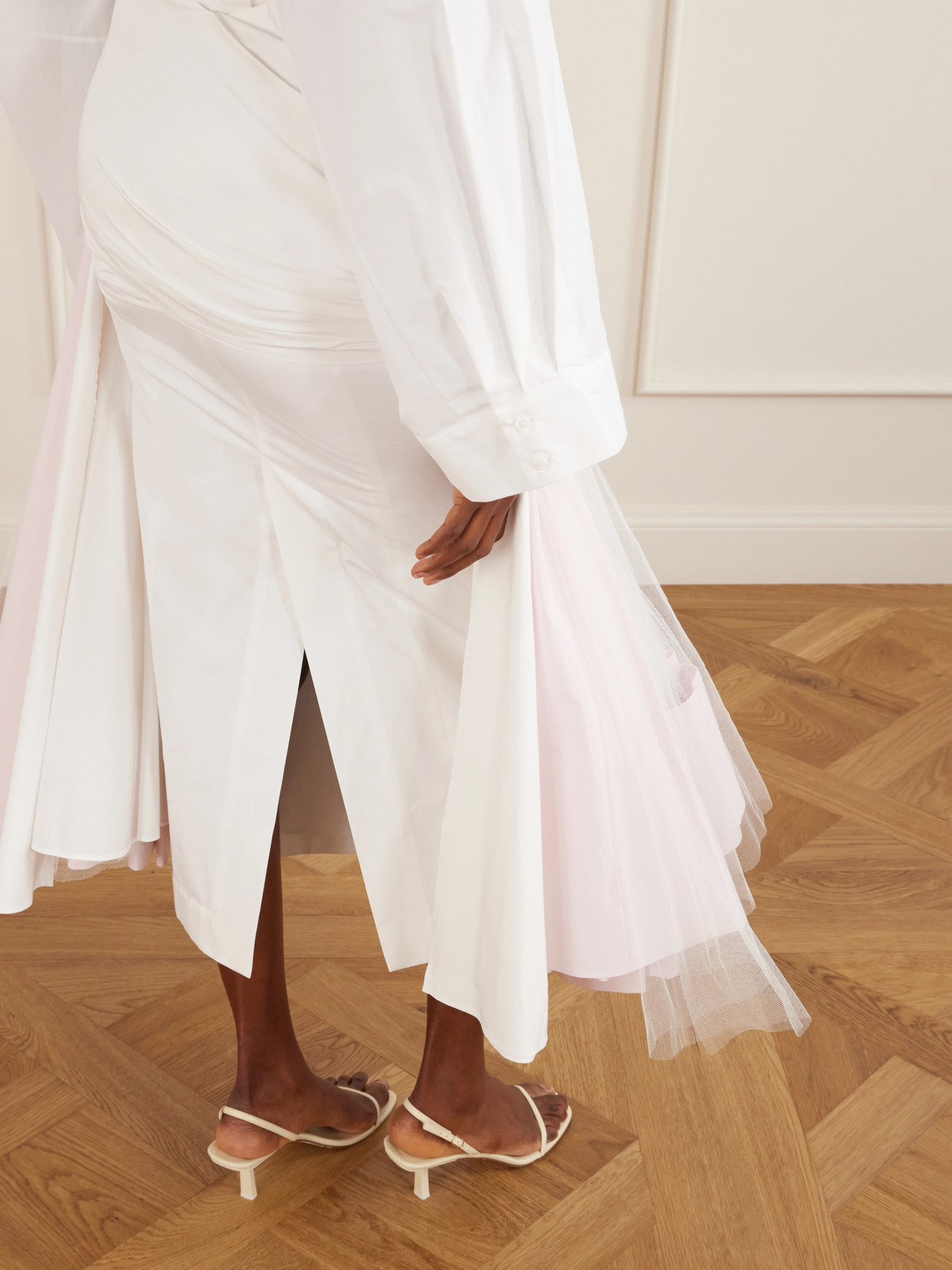 La Jupe Mireio Pleated Cotton-Trimmed Tulle Midi