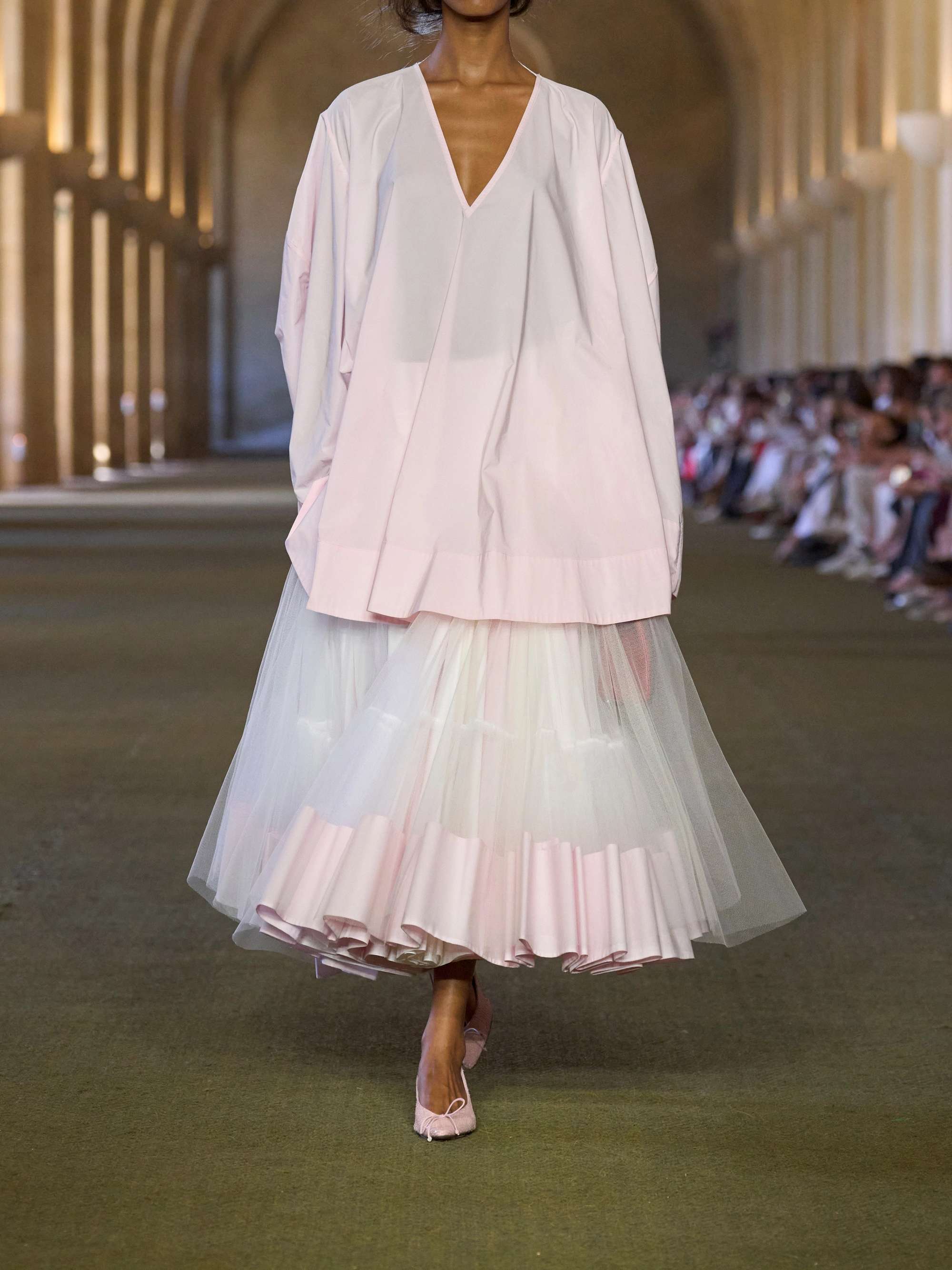 JACQUEMUS La Jupe Mireio pleated cotton-trimmed tulle midi skirt