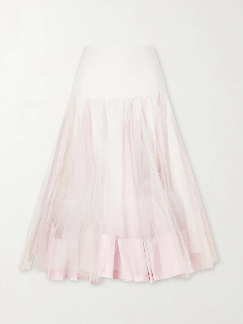 Jacquemus La Jupe Mireio Pleated Cotton-trimmed Tulle Midi Skirt