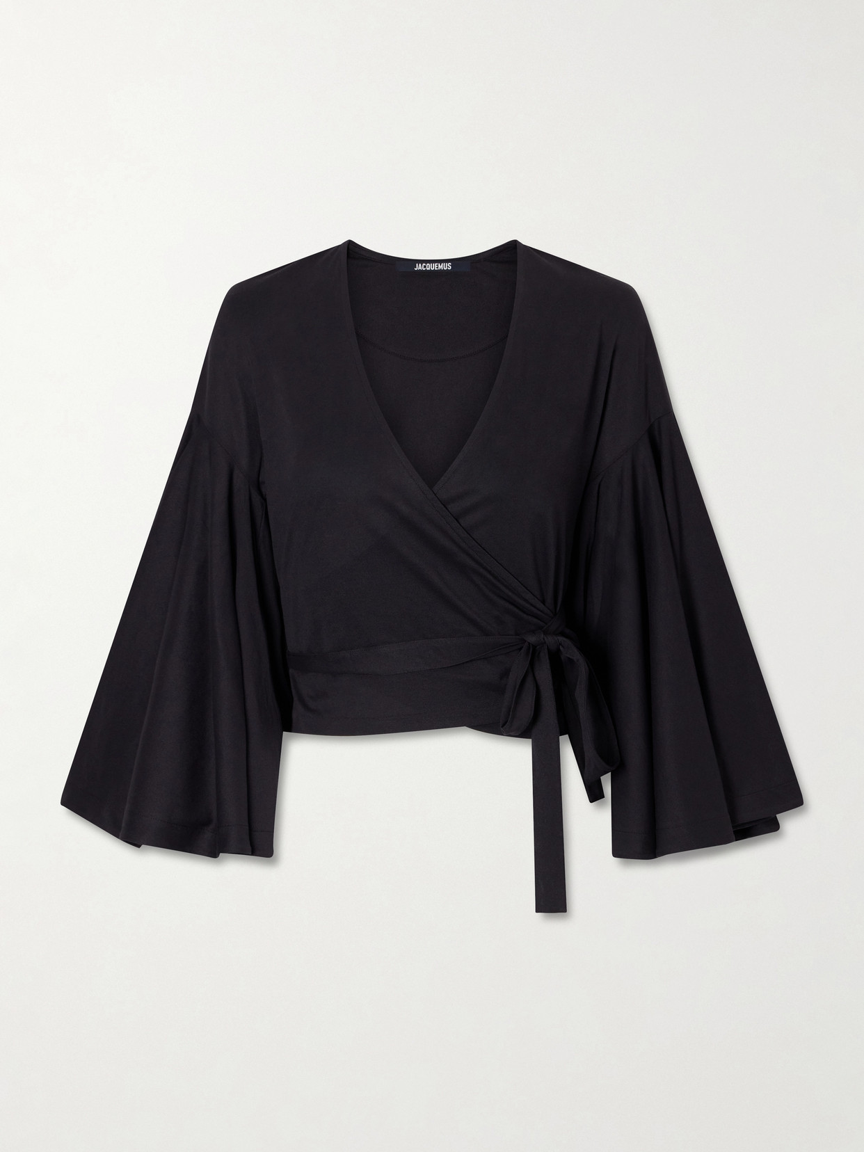 Jacquemus Cotton Balloon Top With Wrap Design And Flared Sleeves In Black