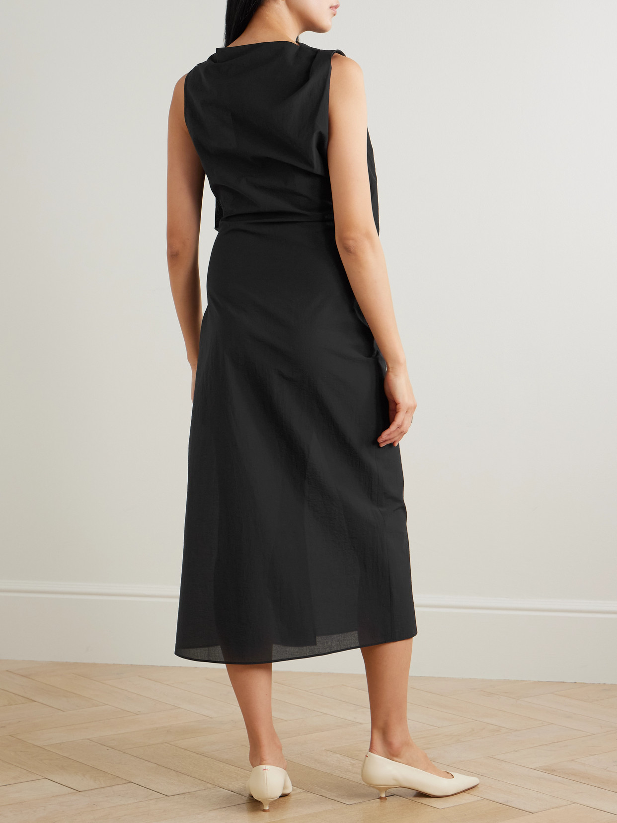 Jacquemus Drap Cotton-blend Poplin Midi Dress In Black