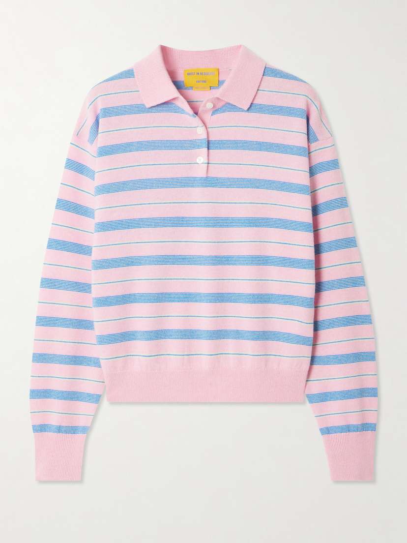 Guest In Residence Collegiate Striped Cashmere Polo Sweater