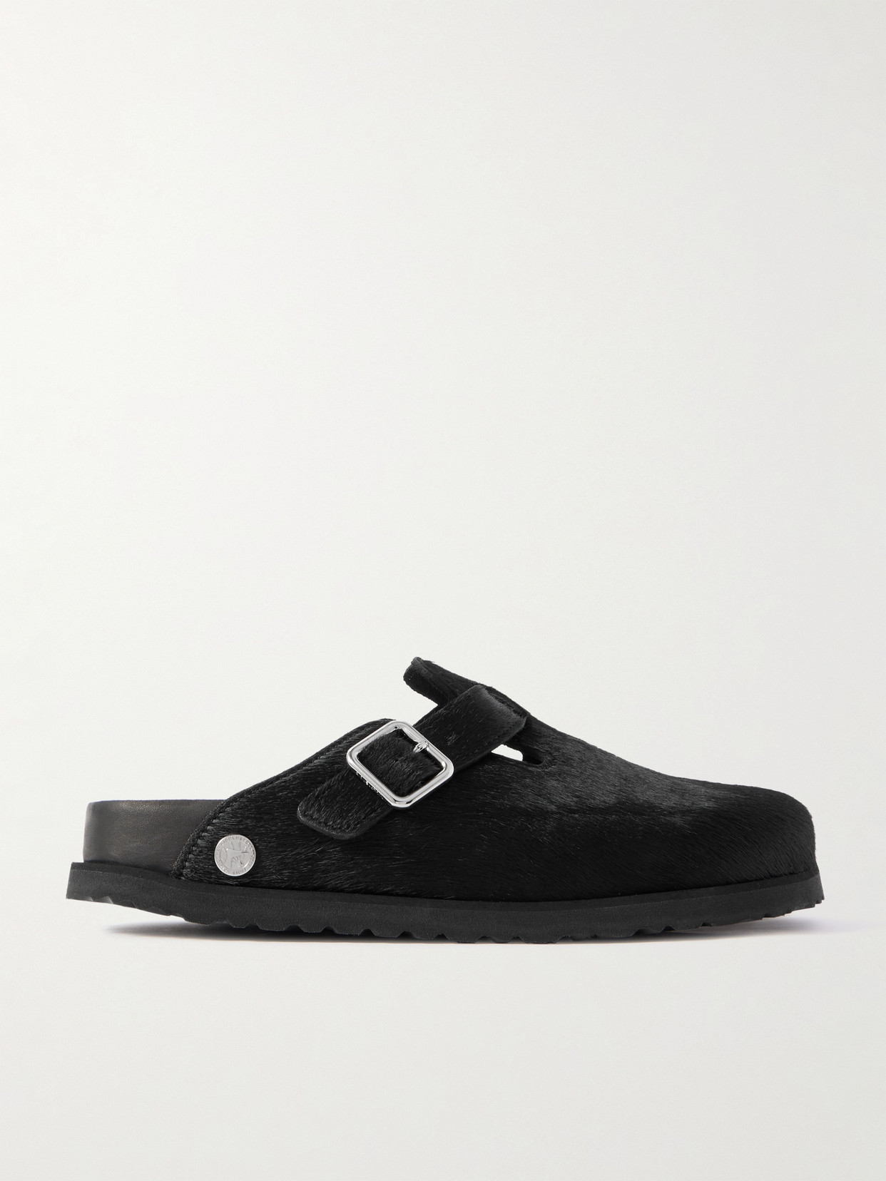 Birkenstock Boston Buckled Cow Hair Clogs In Black