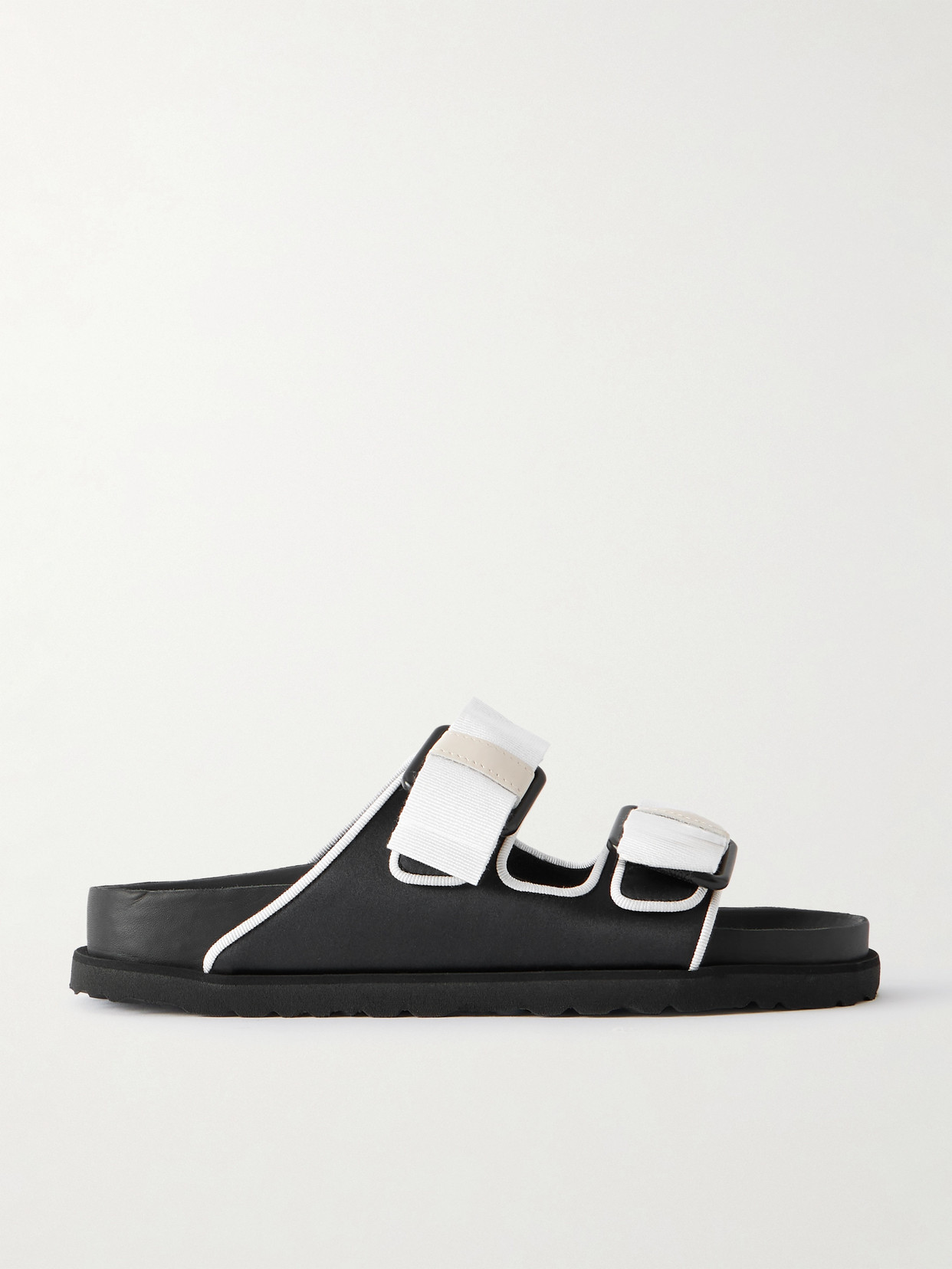 Birkenstock Arizona Bow-detailed Grosgrain-trimmed Satin Sandals In Black