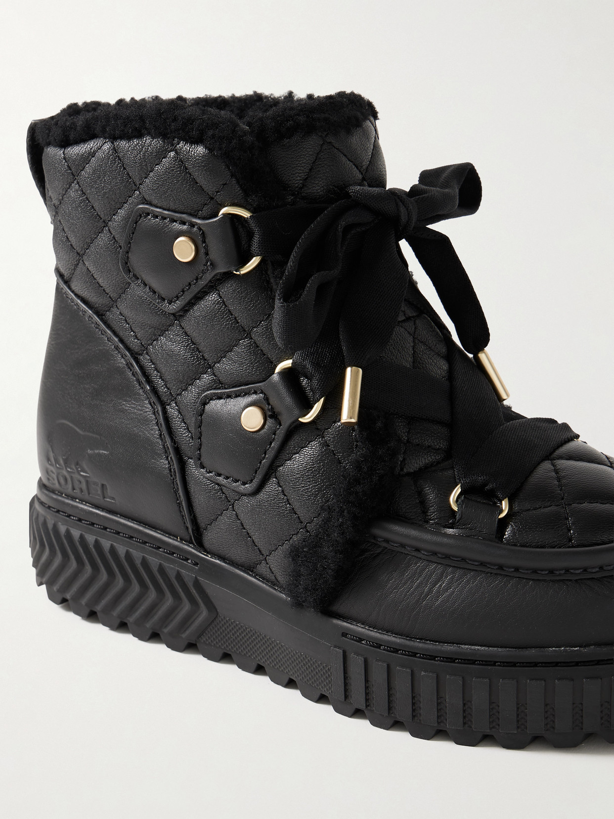 Sorel One Alpine Lux Fleece-lined Quilted Leather Ankle Boots In Multi