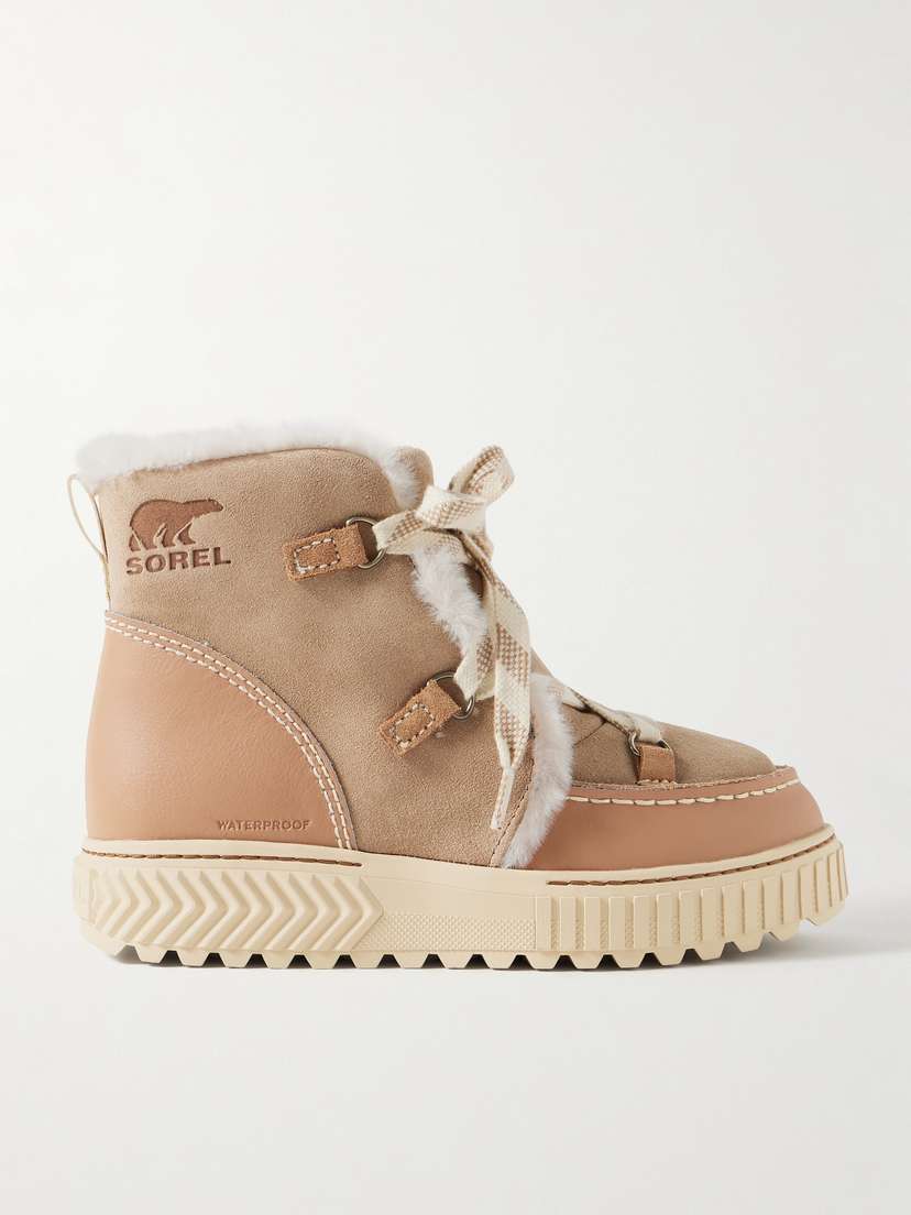 Sorel Ona Ave™ Fleece-lined Leather-trimmed Suede Ankle Boots
