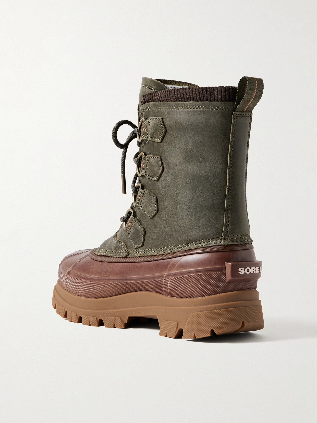 Sorel + Barbour Caribou Horizon™ Rubber-trimmed Leather And Gore-tex Boots In Green