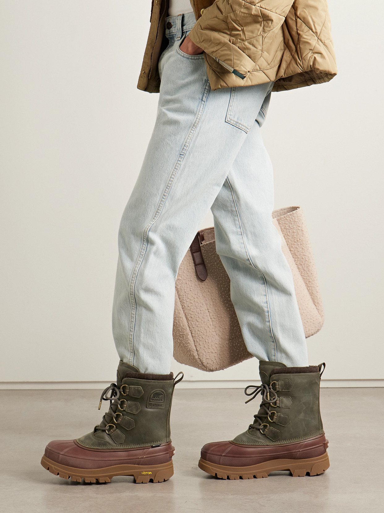 Sorel + Barbour Caribou Horizon™ Rubber-trimmed Leather And Gore-tex Boots In Green