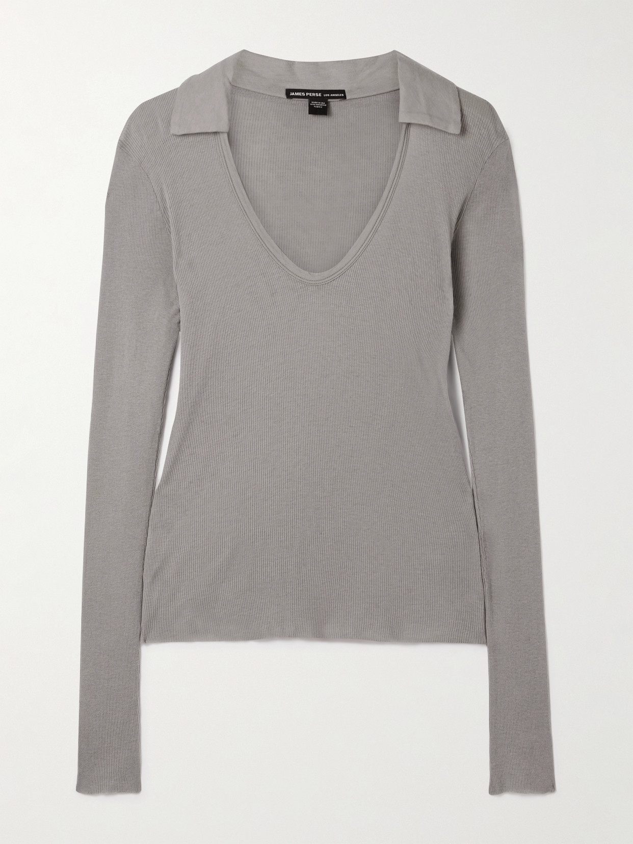 James Perse Ribbed Cotton And Cashmere-blend Polo Shirt In Green