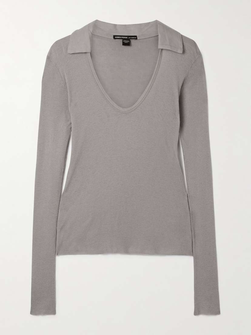 James Perse Ribbed Cotton And Cashmere-blend Polo Shirt