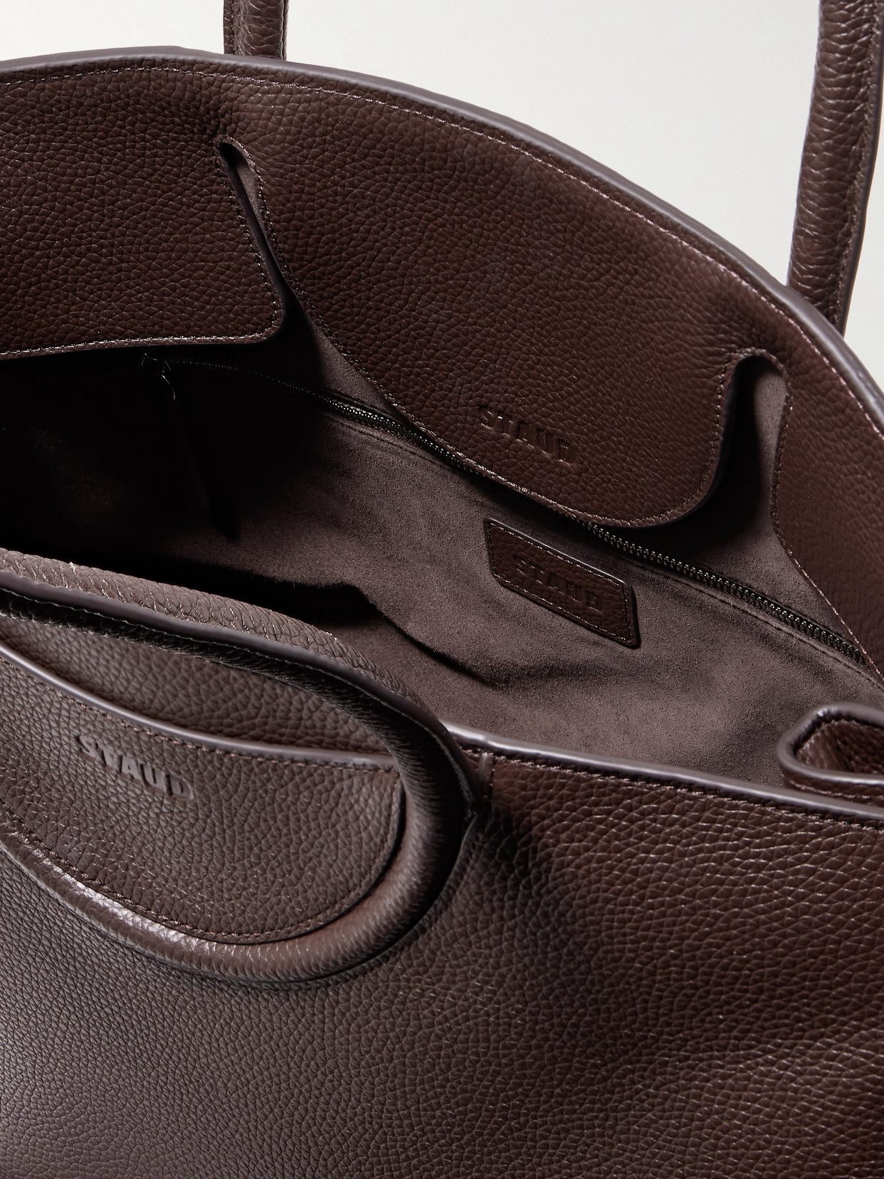 Staud Maude Textured-leather Tote In Brown