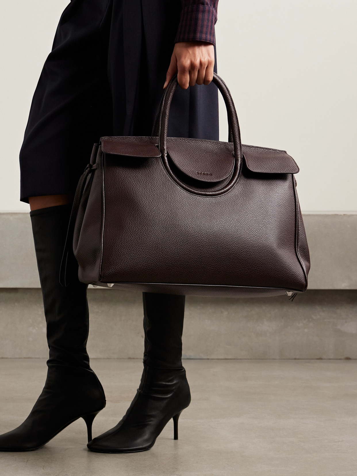Staud Maude Textured-leather Tote In Brown