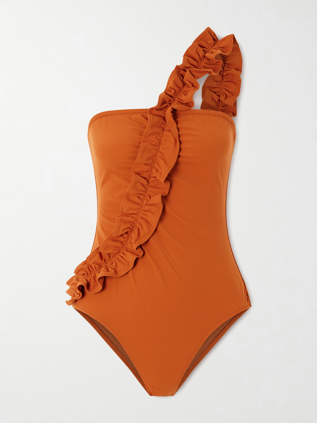 Ulla Johnson Capri One-shoulder Ruffled Swimsuit In Orange