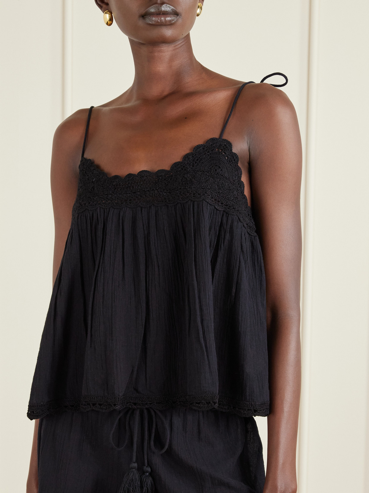 Ulla Johnson Bermuda Tasseled Crochet-trimmed Cotton Top In Animal Print