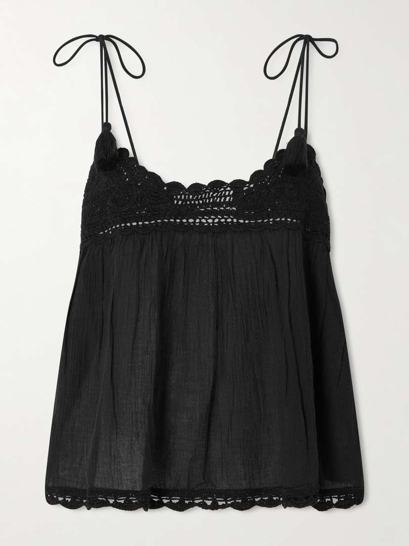Ulla Johnson Bermuda Tasseled Crochet-trimmed Cotton Top