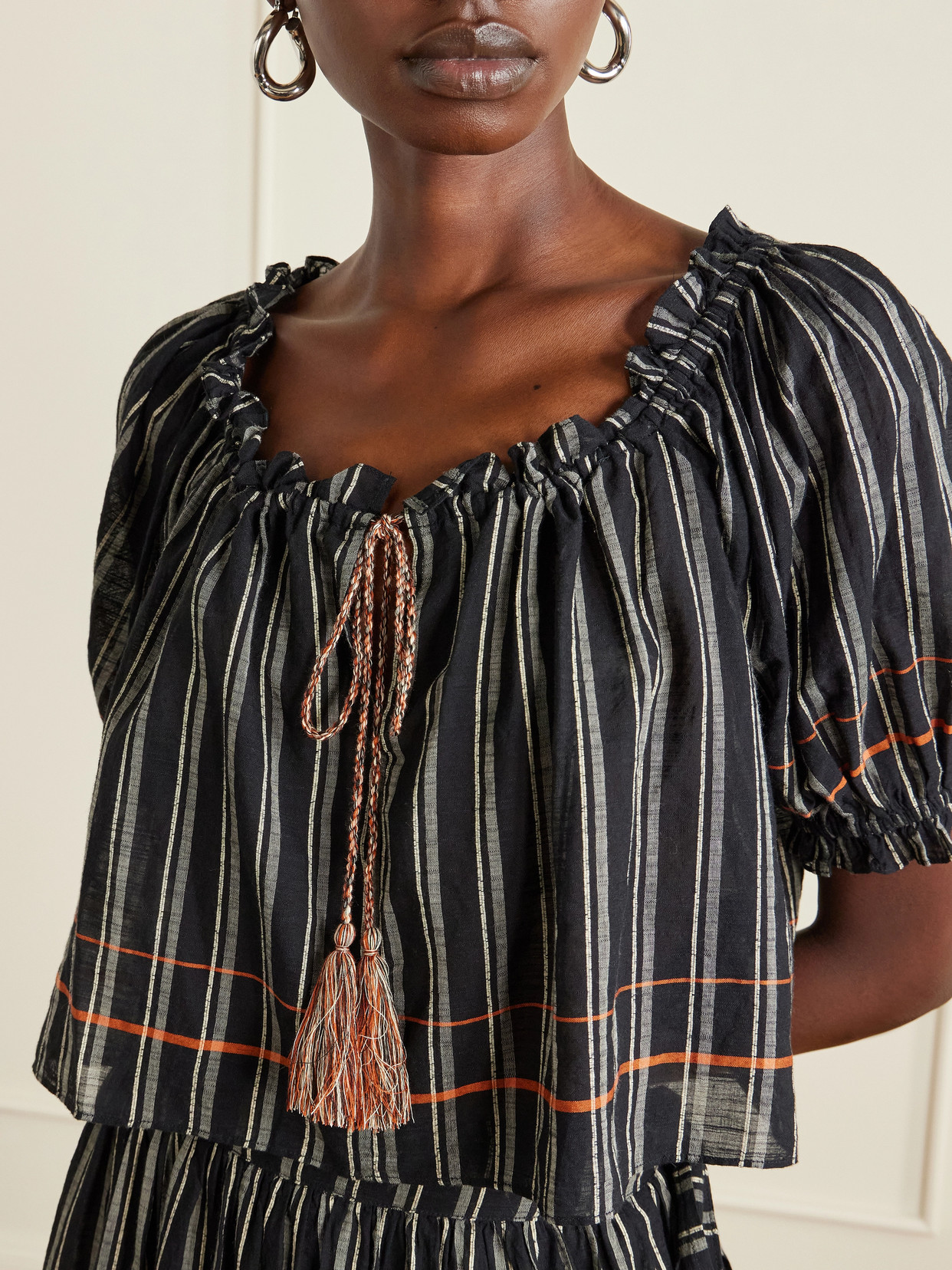 Paros Striped Cotton-Voile Top