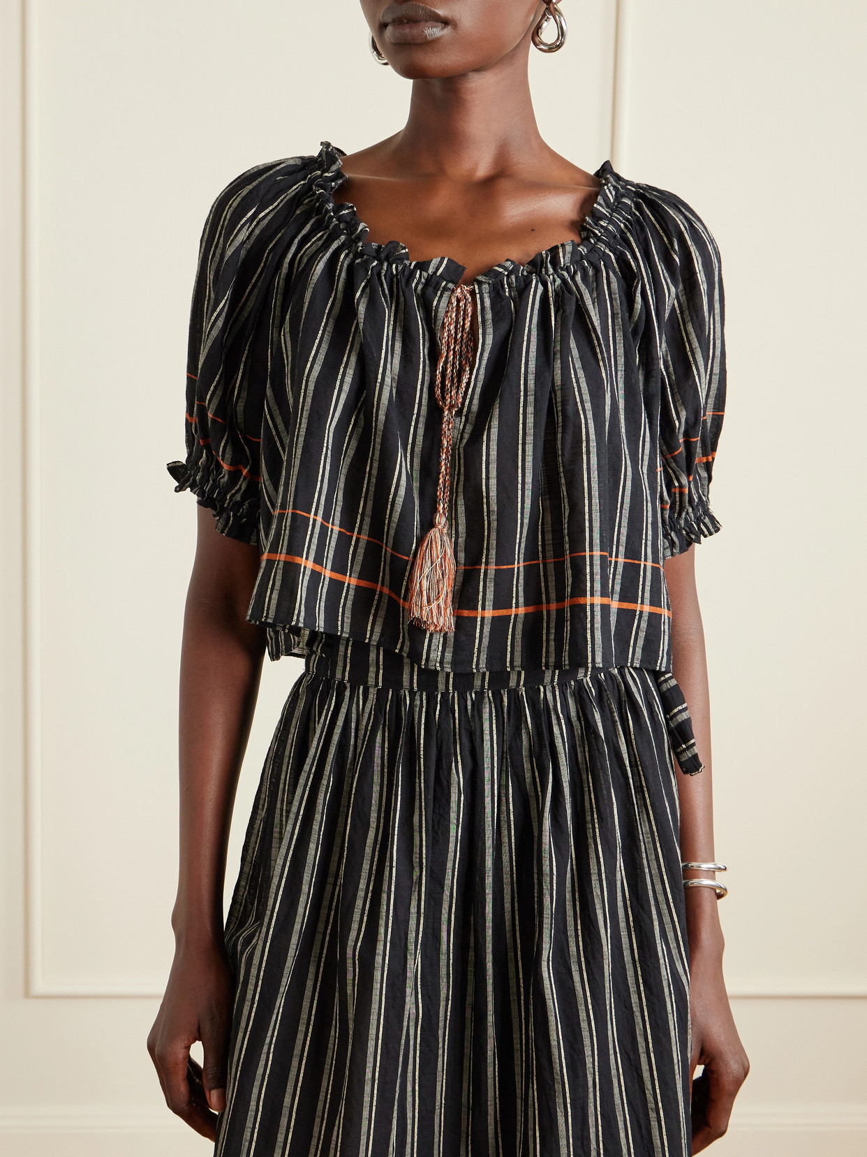 Paros Striped Cotton-Voile Top