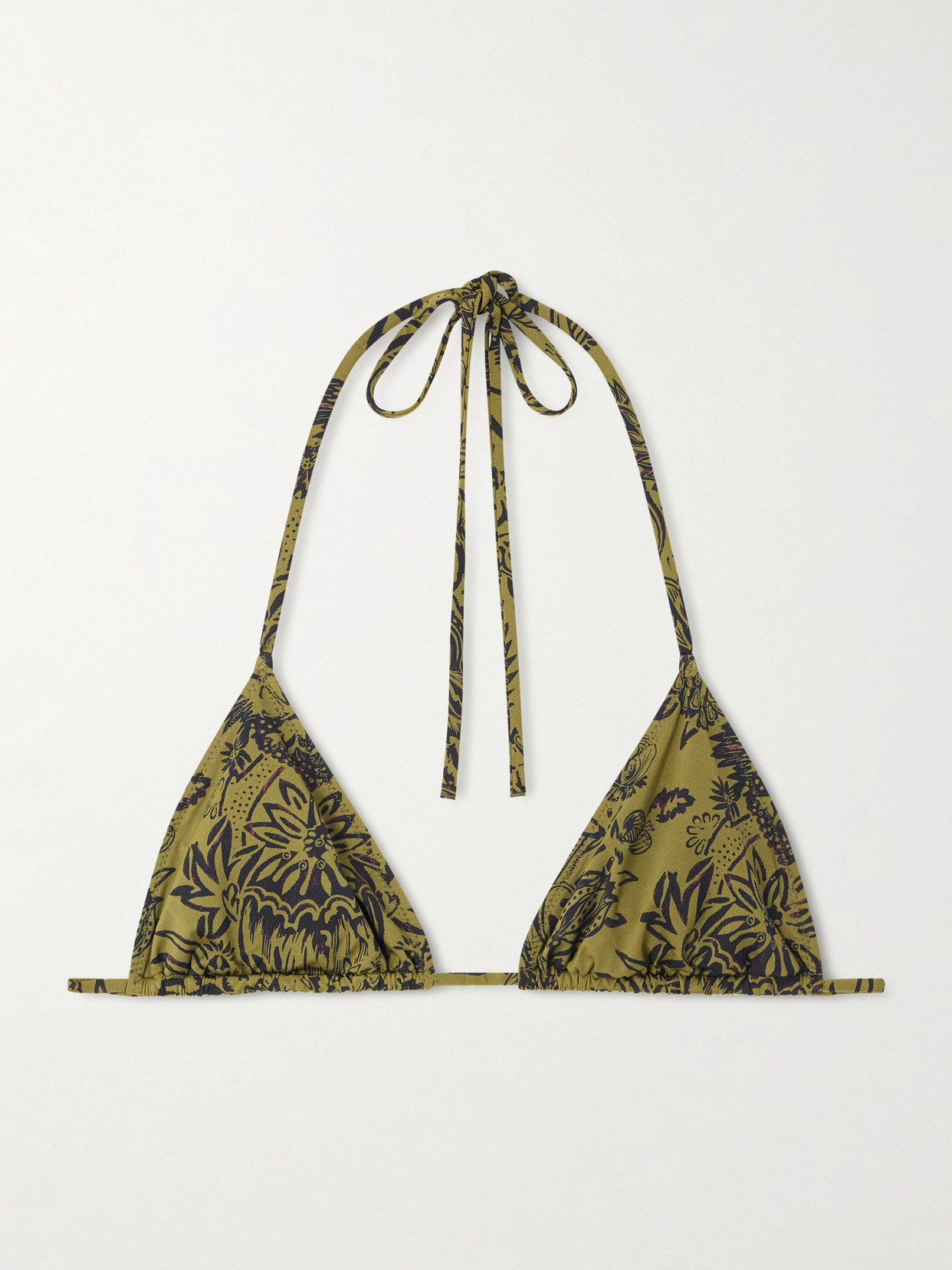 Ulla Johnson Maya Printed Triangle Bikini Top In Green