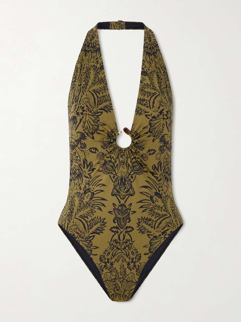Ulla Johnson Milos Embellished Ring-detailed Printed Swimsuit