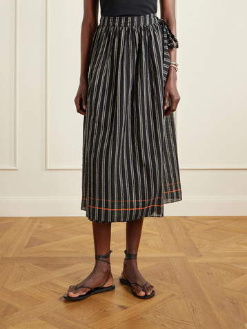 Ulla Johnson Suri striped cotton-voile wrap midi skirt