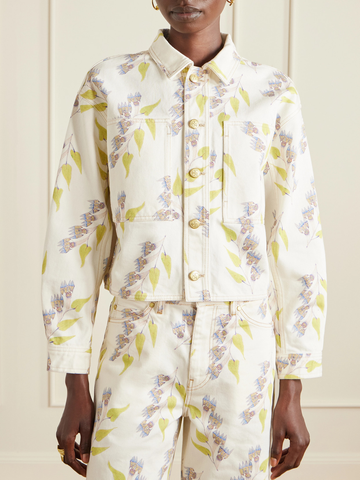 Bobbi Cropped Printed Denim Jacket