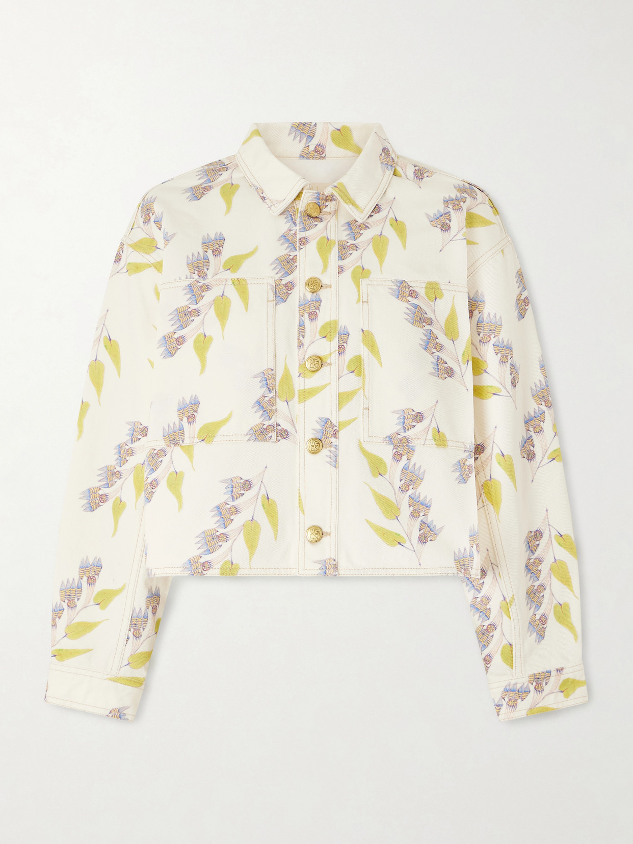 Ulla Johnson Bobbi Cropped Printed Denim Jacket In Multi