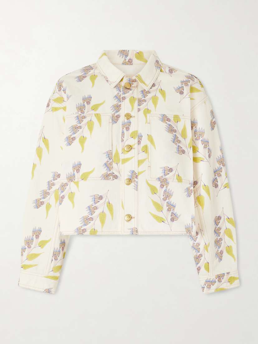 Ulla Johnson Bobbi Cropped Printed Denim Jacket