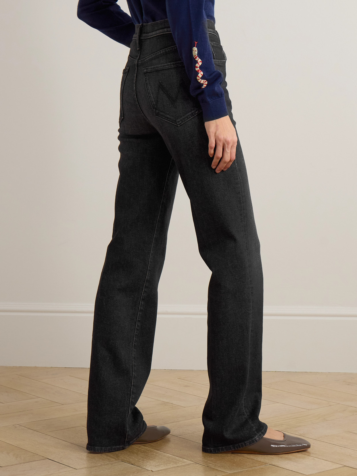 Mother The Rambler Zip Heel High-rise Straight-leg Jeans In Black