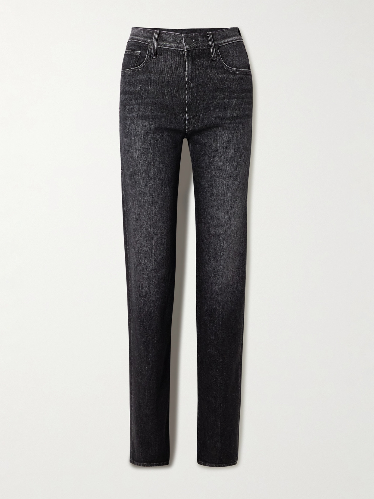 Mother The Rambler Zip Heel High-rise Straight-leg Jeans In Black