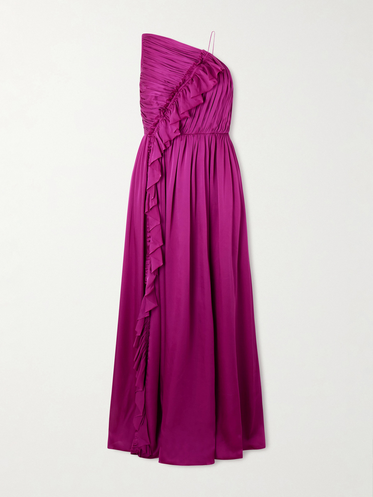 Ulla Johnson Aisha One-shoulder Pintucked Ruffled Silk Chiffon Gown In Purple
