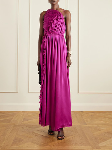 Ulla Johnson Aisha one-shoulder pintucked ruffled silk chiffon gown