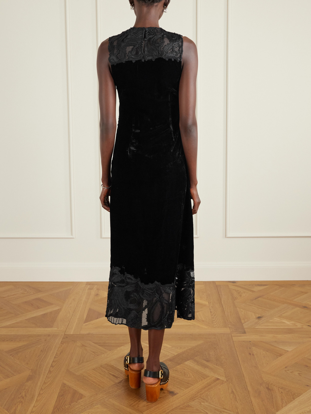 Ulla Johnson Rosaria Ruched Corded Lace-trimmed Velvet Maxi Dress In Black