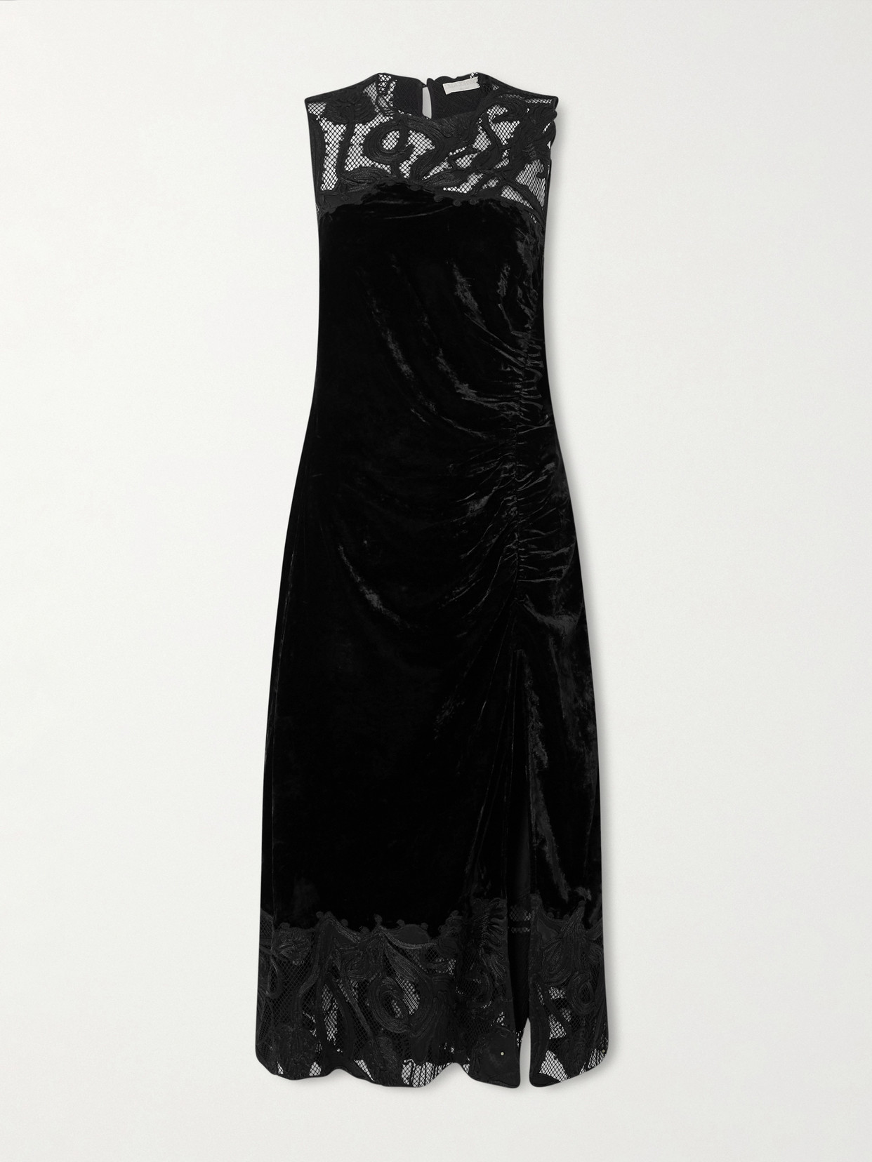 Ulla Johnson Rosaria Ruched Corded Lace-trimmed Velvet Maxi Dress In Black