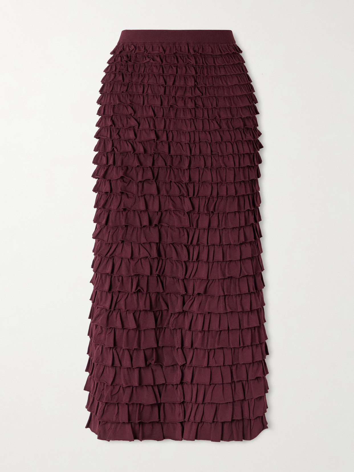 Ulla Johnson Mimi Tiered Ruffled Jersey Midi Skirt In Burgundy