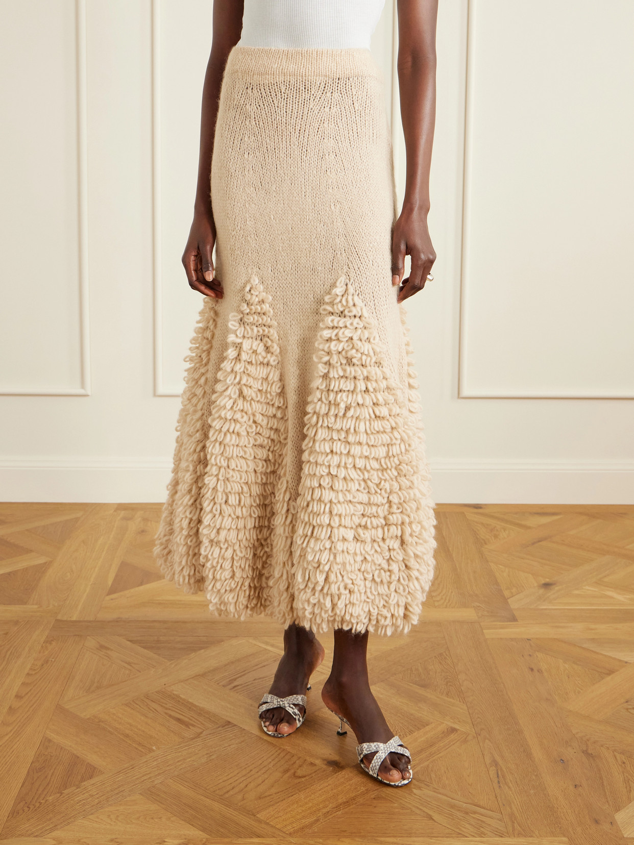 Nathalie Ruffled Alpaca-Blend Bouclé Midi