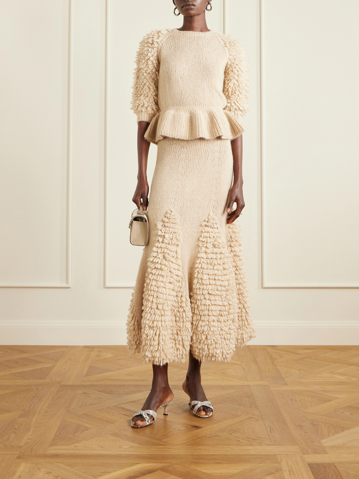 Nathalie Ruffled Alpaca-Blend Bouclé Midi