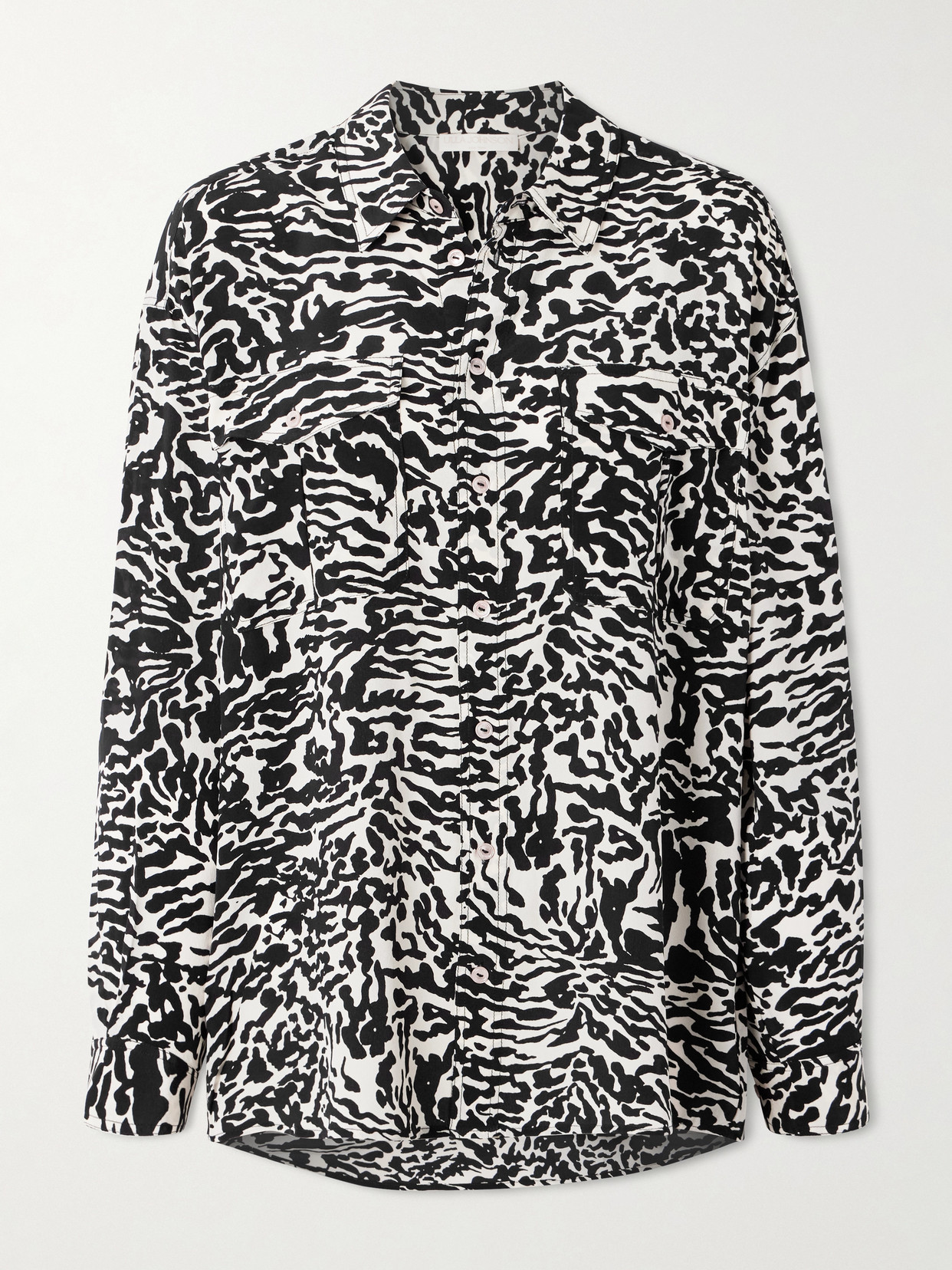 Ulla Johnson Soren Zebra-print Silk Crepe De Chine Shirt In Black