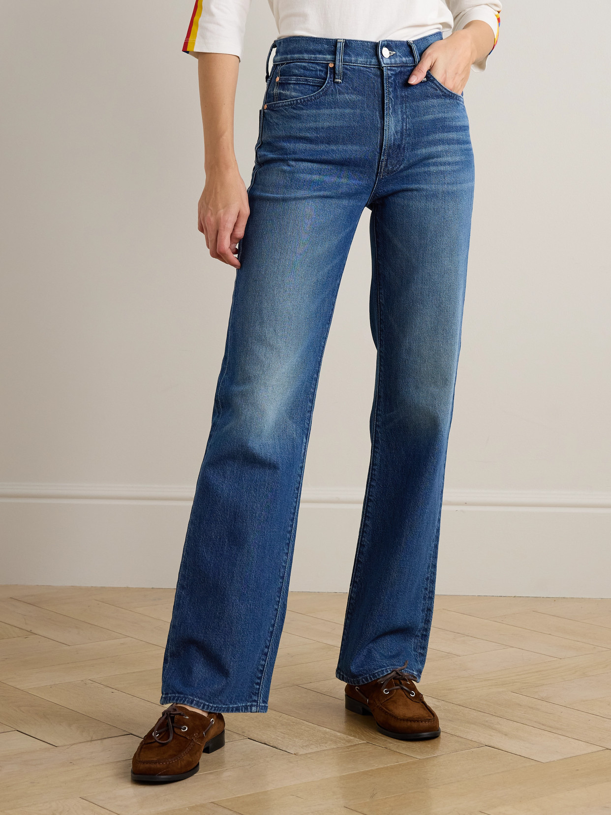 Mother The Kick It High-rise Straight-leg Jeans In Blue