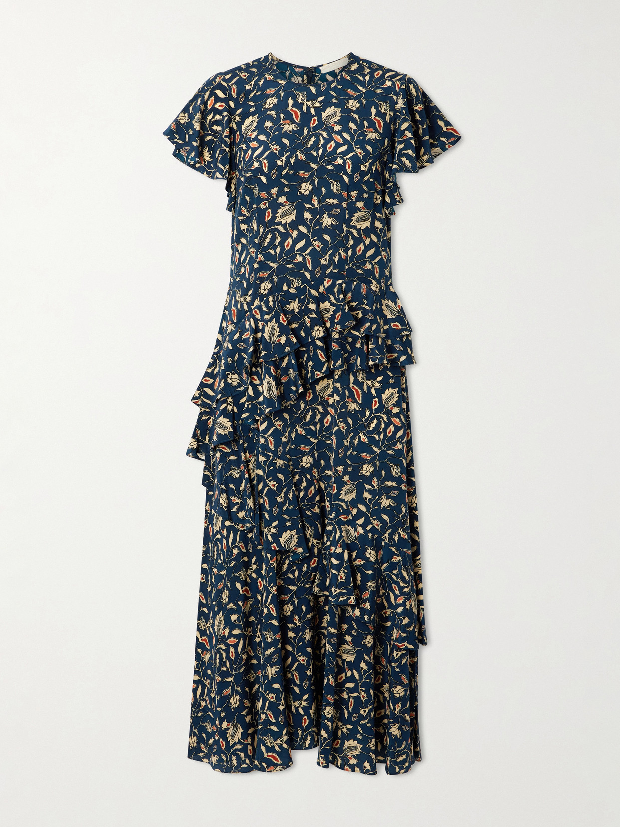 Ulla Johnson Amaia Ruffled Printed Silk Crepe De Chine Midi Dress In Multi