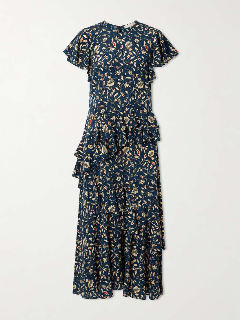 Ulla Johnson Amaia Ruffled Printed Silk Crepe De Chine Midi Dress