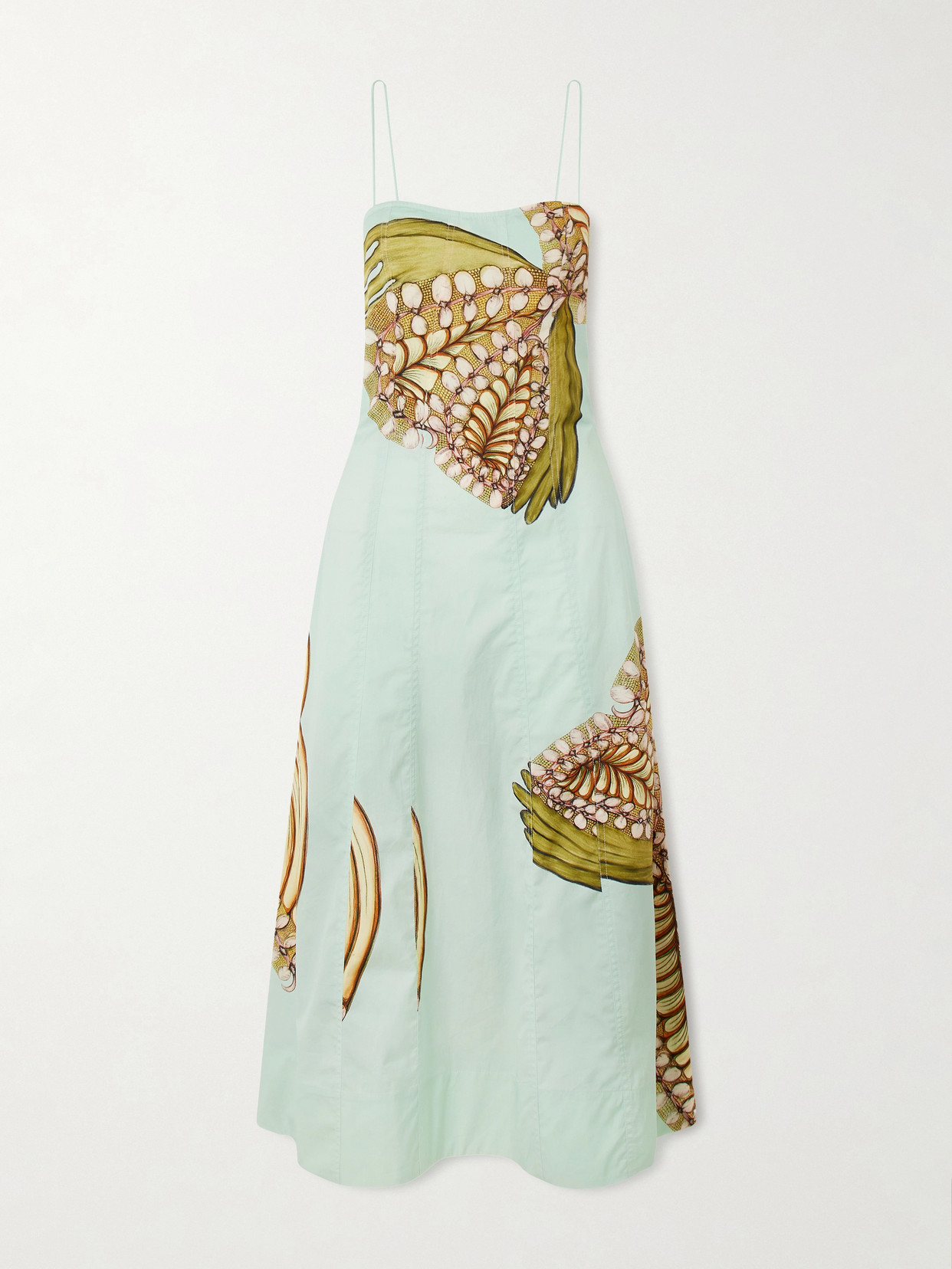 Ulla Johnson Vesela Paneled Printed Cotton-poplin Midi Dress In Green