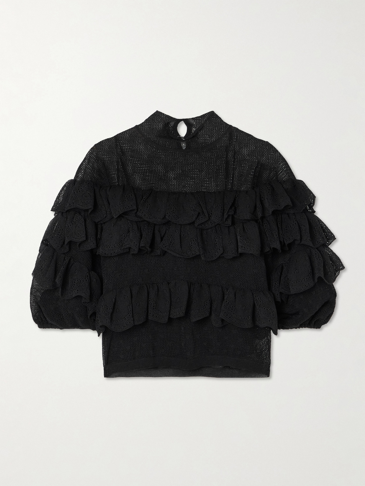 Ulla Johnson Corinna Ruffled Tiered Point D'esprit And Chantilly Lace Blouse In Black