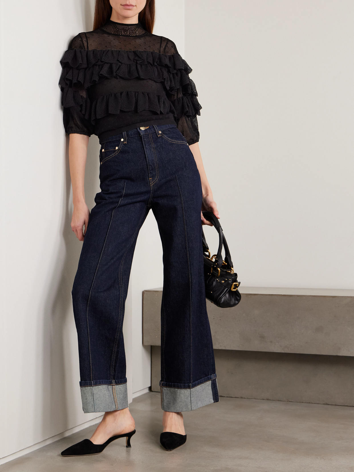 Corinna Ruffled Tiered Point D'Esprit And Chantilly Lace Blouse