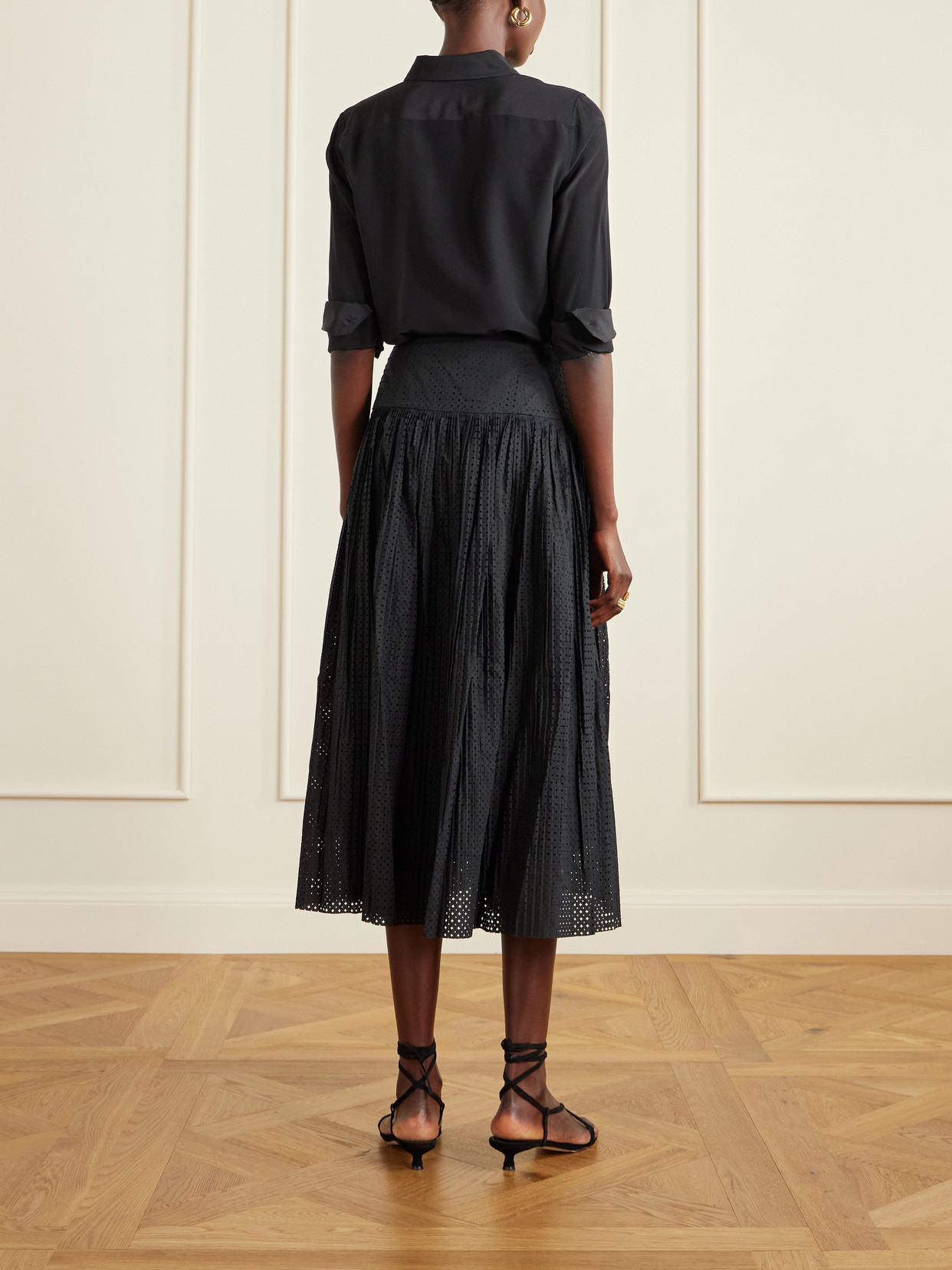 Nalla Pleated Perforated Cotton Midi