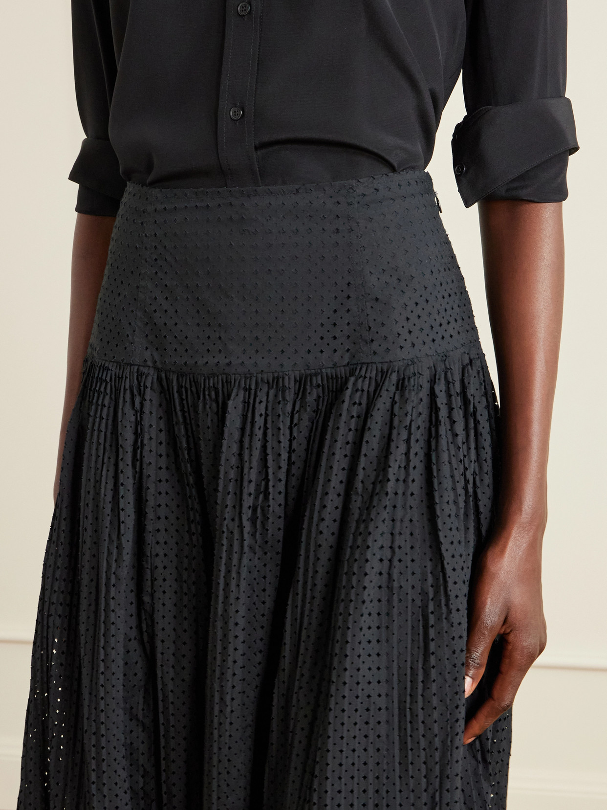 Nalla Pleated Perforated Cotton Midi