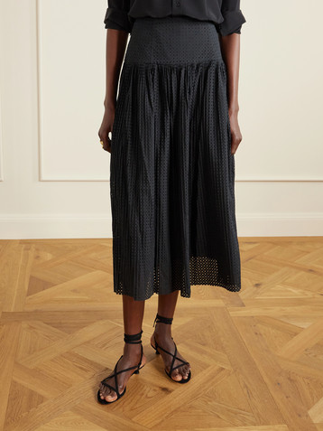 Ulla Johnson Nalla pleated perforated cotton midi skirt