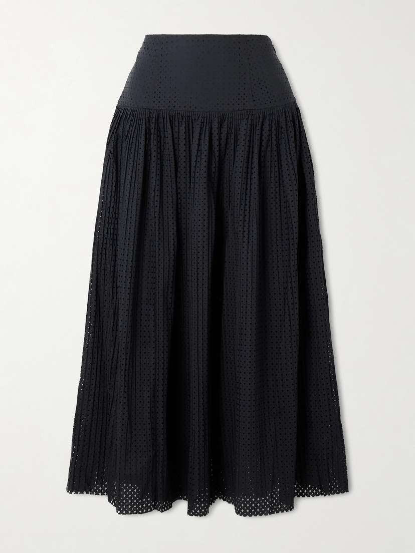 Ulla Johnson Nalla Pleated Perforated Cotton Midi Skirt