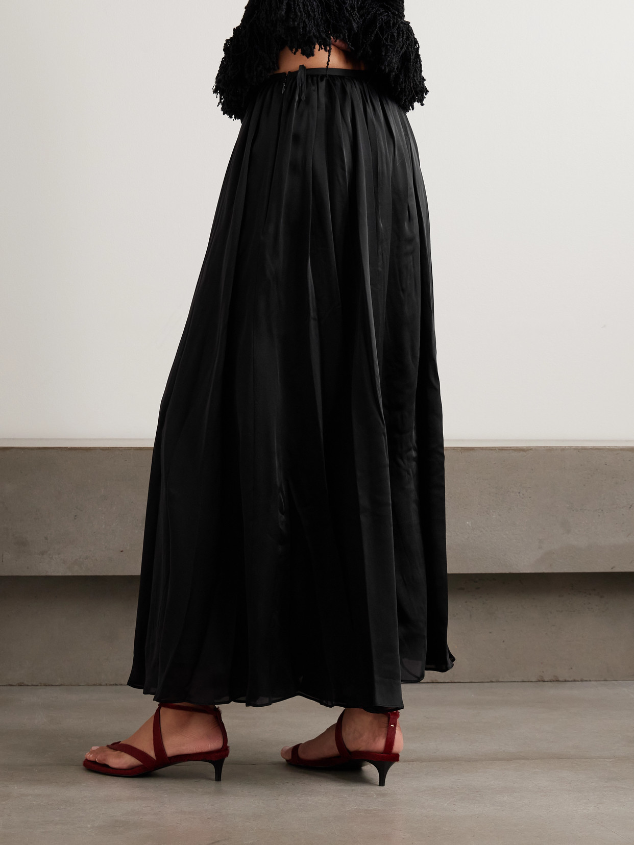 Zena Asymmetric Ruffled Pleated Silk-Chiffon Midi
