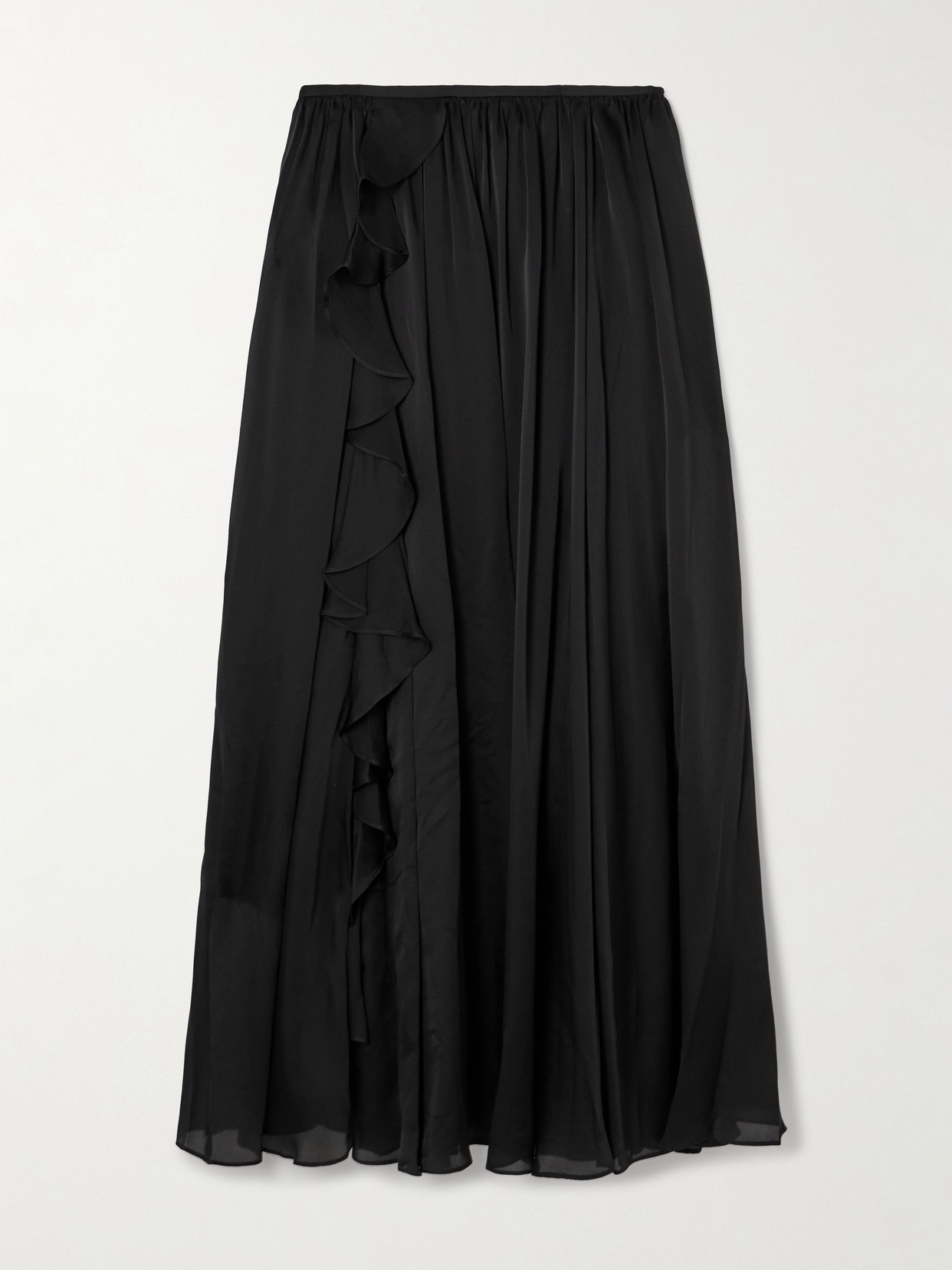 Ulla Johnson Zena Asymmetric Ruffled Pleated Silk-chiffon Midi Skirt In Black